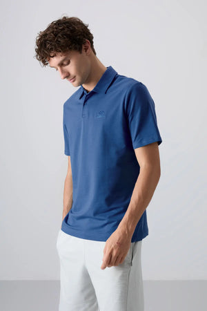basic logolu standart kalip triko polo yaka erkek t-shirt - 87748 - Justyol
