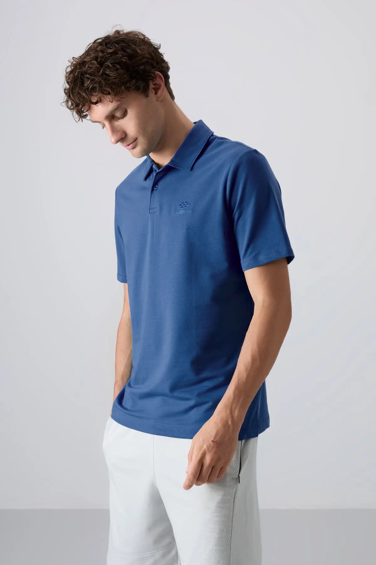 basic logolu standart kalip triko polo yaka erkek t-shirt - 87748 - Justyol