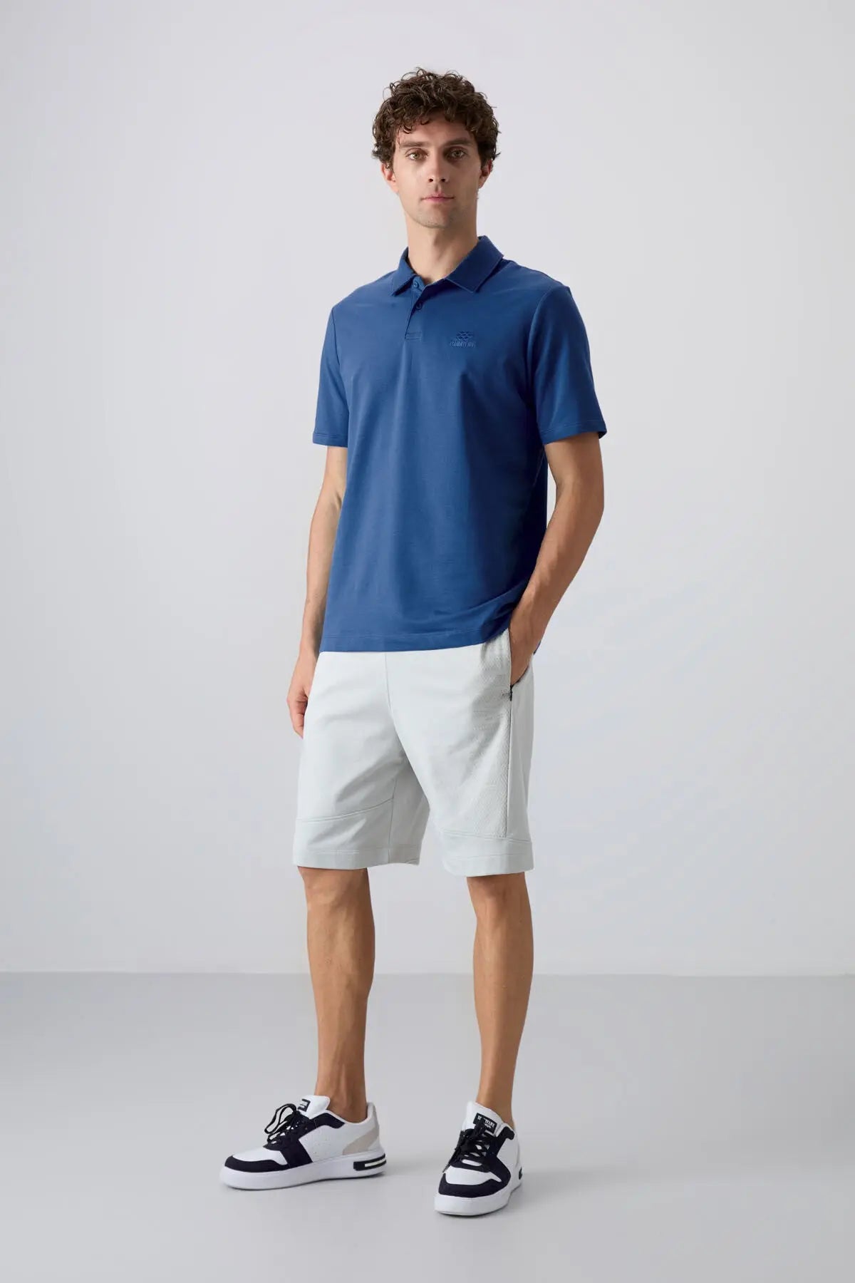 basic logolu standart kalip triko polo yaka erkek t-shirt - 87748 - Justyol