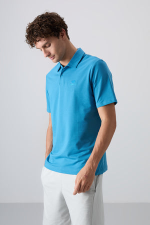 pamuklu kalin yumuşak dokulu standart fit basic polo yaka erkek t-shirt - 88348 - Justyol