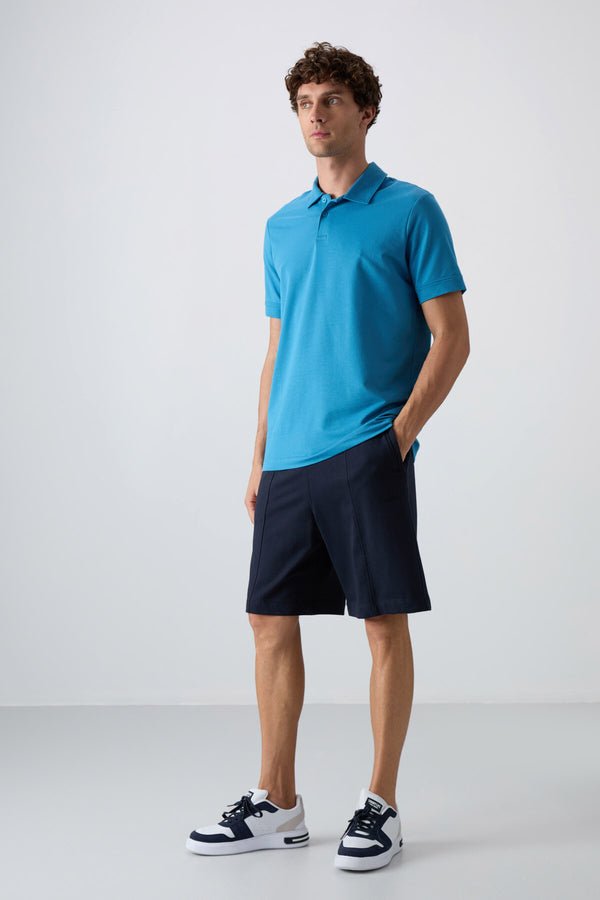 pamuklu kalin yumuşak dokulu standart fit basic polo yaka erkek t-shirt - 88351 - Justyol