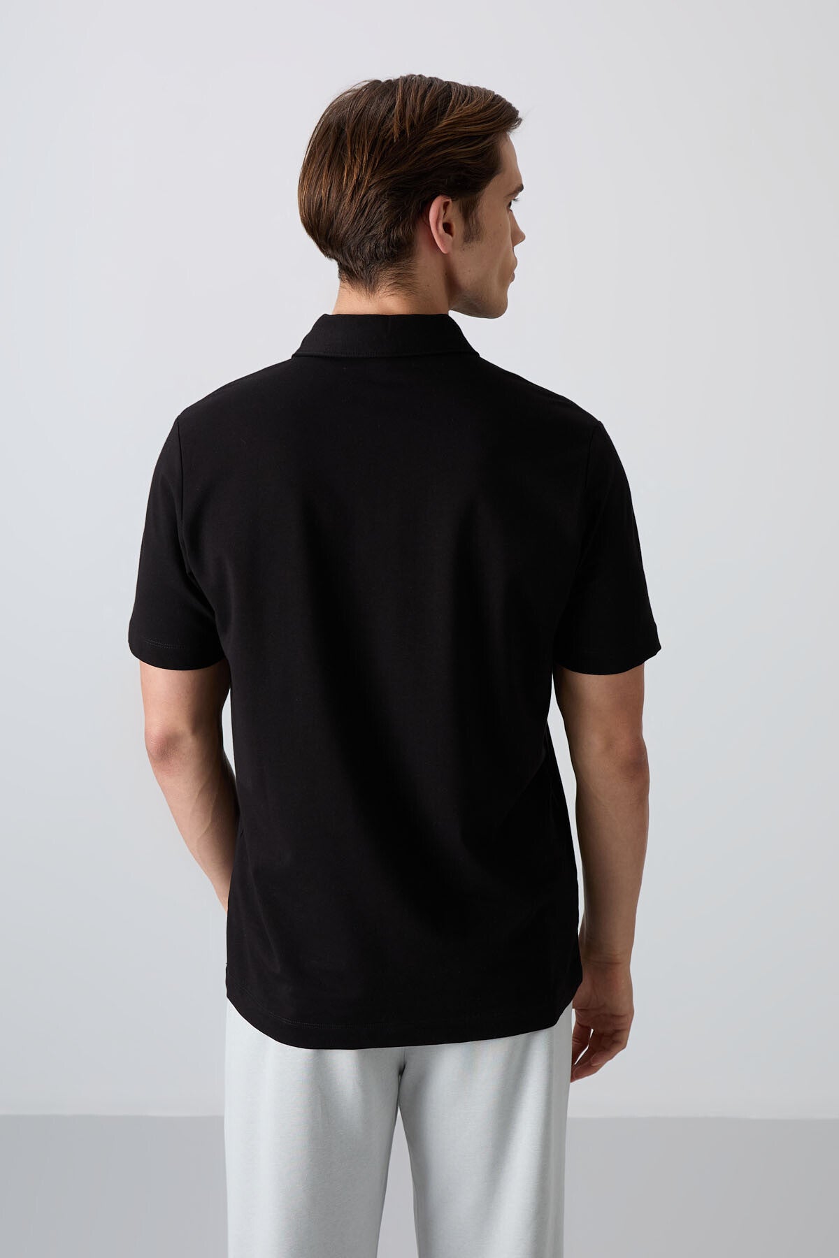 pamuklu kalin yumuşak dokulu standart fit basic polo yaka erkek t-shirt - 88348 - Justyol