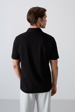 pamuklu kalin yumuşak dokulu standart fit basic polo yaka erkek t-shirt - 88348 - Justyol