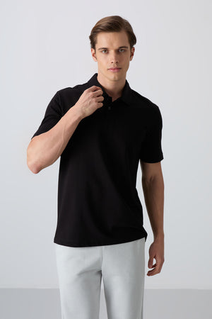 pamuklu kalin yumuşak dokulu standart fit basic polo yaka erkek t-shirt - 88348 - Justyol