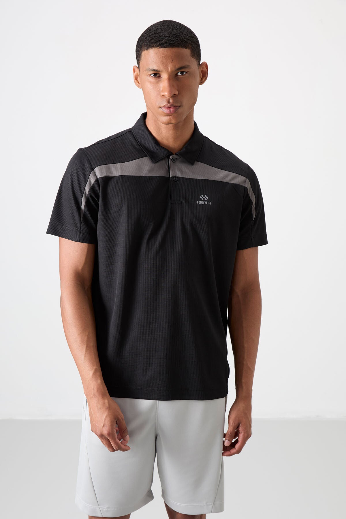 polyester nefes alan dokulu ince esnek standart fit polo yaka erkek performans t-shirt - 88392 - Justyol