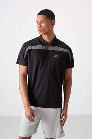 polyester nefes alan dokulu ince esnek standart fit polo yaka erkek performans t-shirt - 88392 - Justyol