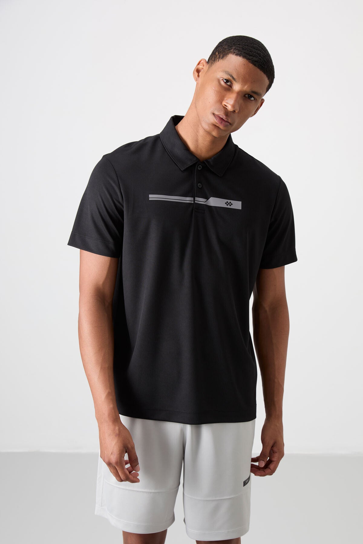 polyester nefes alan dokulu ince esnek standart fit polo yaka erkek performans t-shirt - 88393 - Justyol