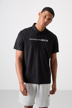 polyester nefes alan dokulu ince esnek standart fit polo yaka erkek performans t-shirt - 88393 - Justyol
