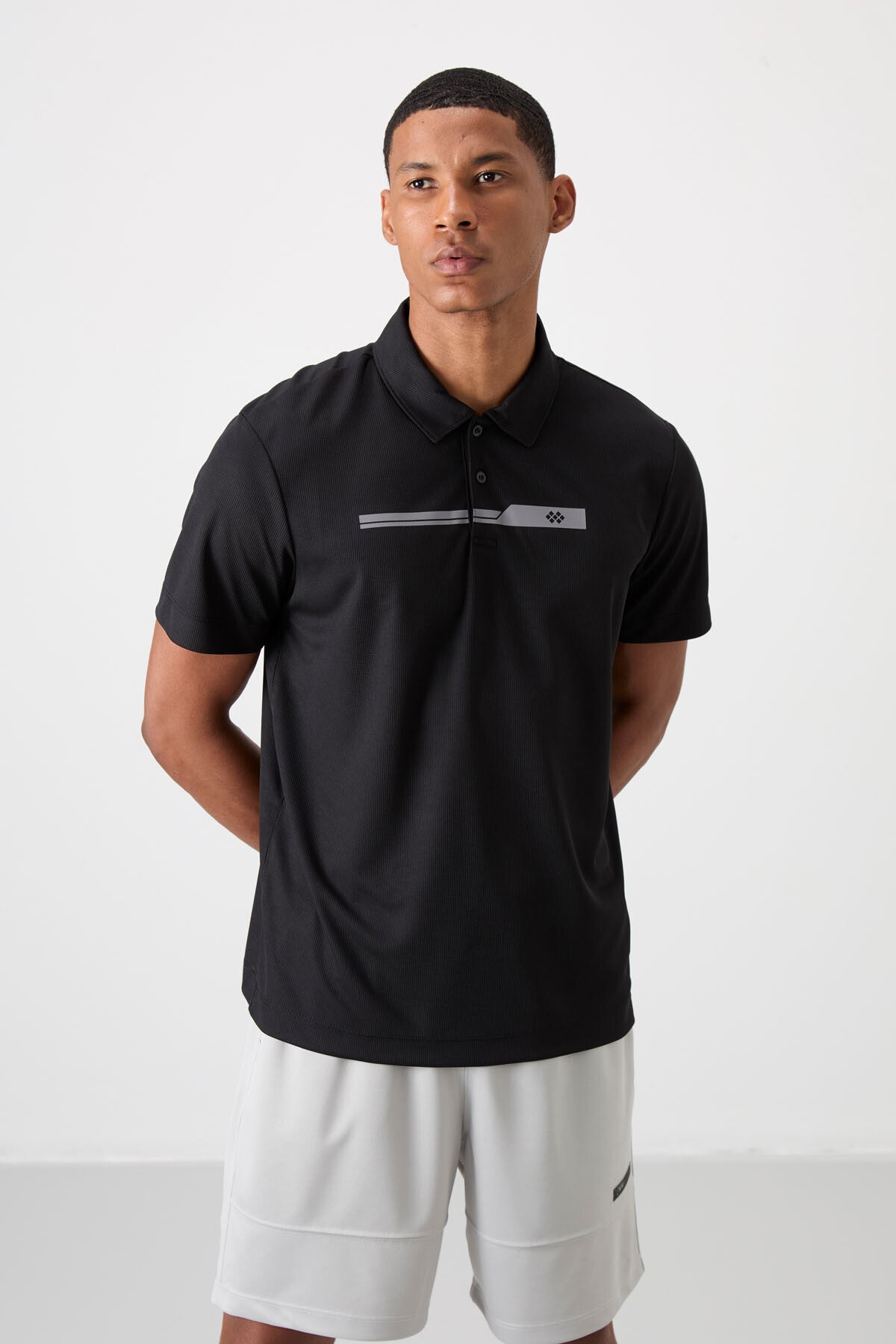 polyester nefes alan dokulu ince esnek standart fit polo yaka erkek performans t-shirt - 88393 - Justyol