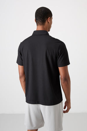 polyester nefes alan dokulu ince esnek standart fit polo yaka erkek performans t-shirt - 88393 - Justyol