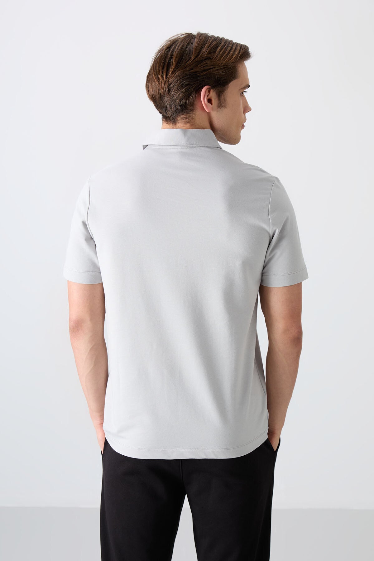 pamuklu kalin yumuşak dokulu standart fit basic polo yaka erkek t-shirt - 88348 - Justyol