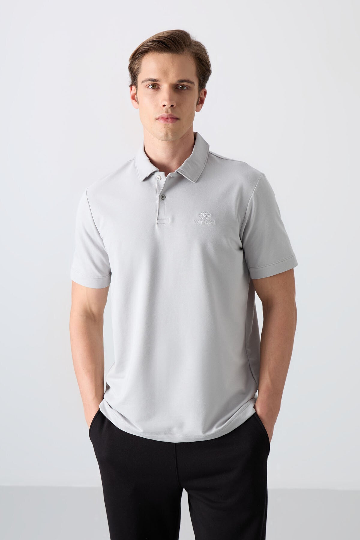 pamuklu kalin yumuşak dokulu standart fit basic polo yaka erkek t-shirt - 88348 - Justyol