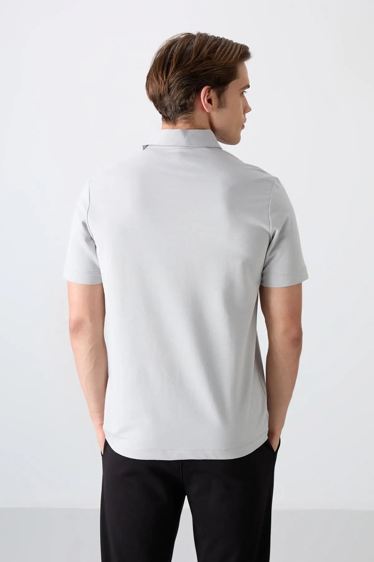 basic logolu standart kalip triko polo yaka erkek t-shirt - 87748 - Justyol
