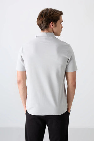 basic logolu standart kalip triko polo yaka erkek t-shirt - 87748 - Justyol