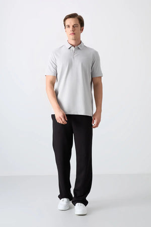 basic logolu standart kalip triko polo yaka erkek t-shirt - 87748 - Justyol