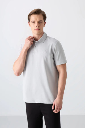 basic logolu standart kalip triko polo yaka erkek t-shirt - 87748 - Justyol