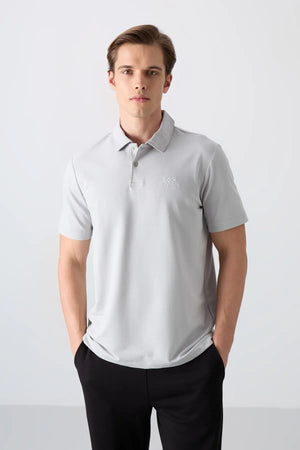 basic logolu standart kalip triko polo yaka erkek t-shirt - 87748 - Justyol