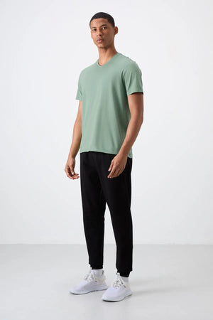 basic kisa kol standart kalip v yaka erkek t-shirt - 87912 - Justyol