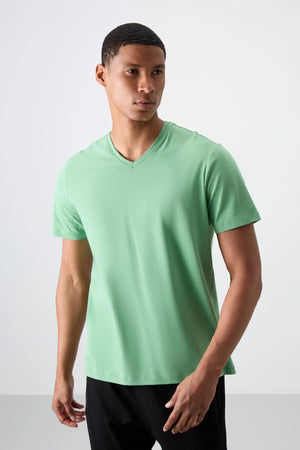 basic kisa kol standart kalip v yaka erkek t-shirt - 87912 - Justyol