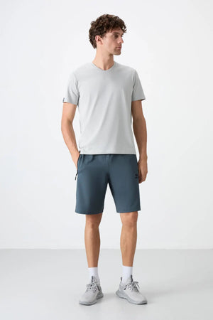 basic kisa kol standart kalip v yaka erkek t-shirt - 87912 - Justyol
