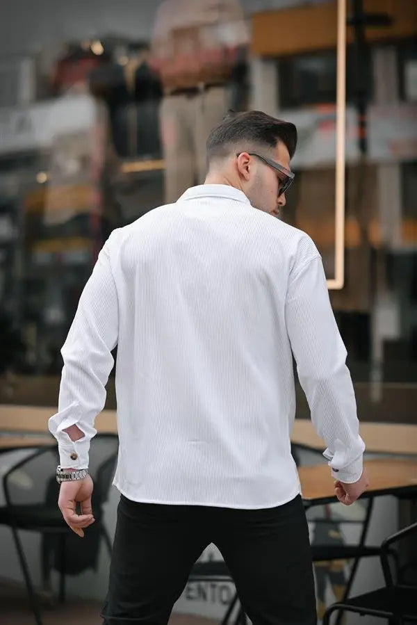 Fitilli Bowling Yaka Uzun Kollu Gömlek - Justyol