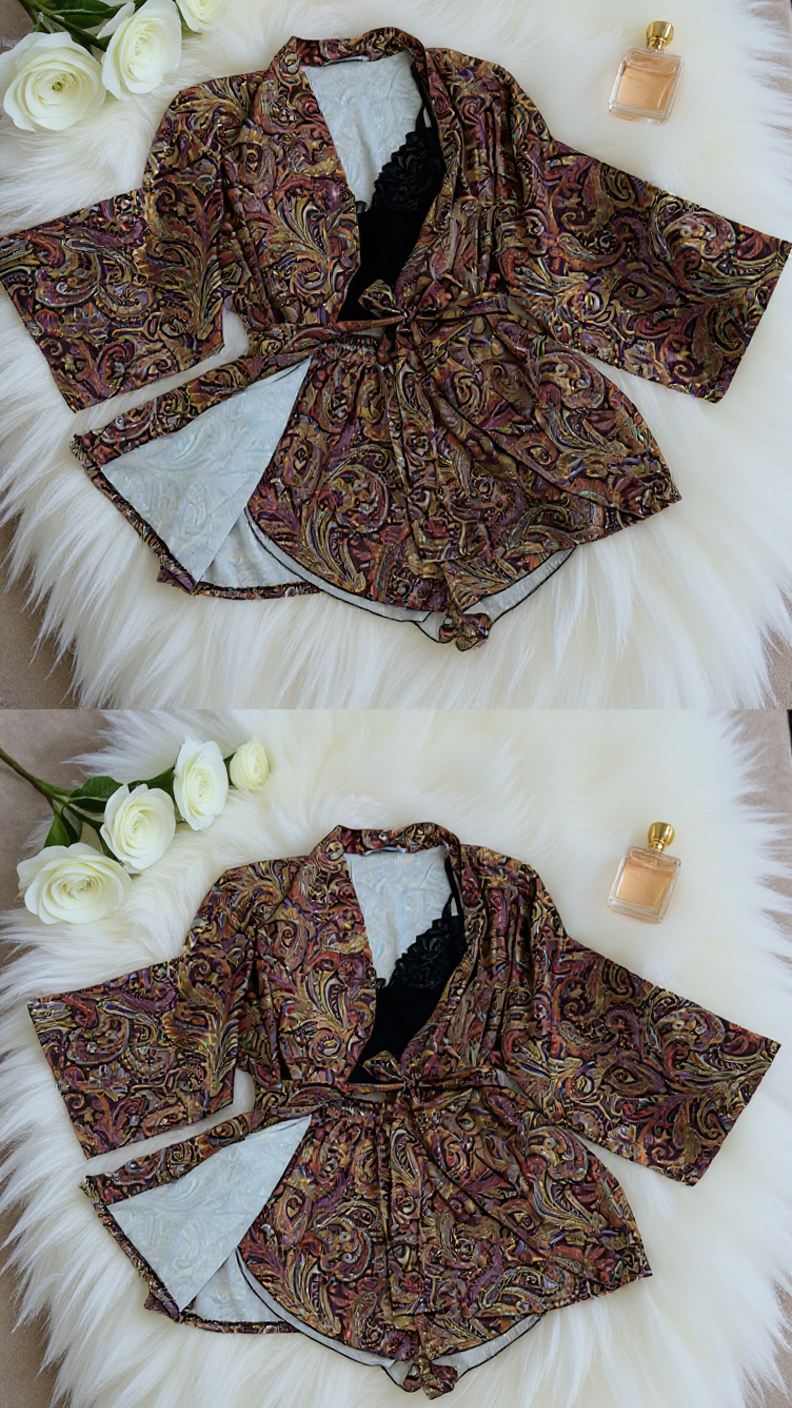 Pajama set 317 -Women’s 3-Piece Paisley Satin Loungewear Set Erotica