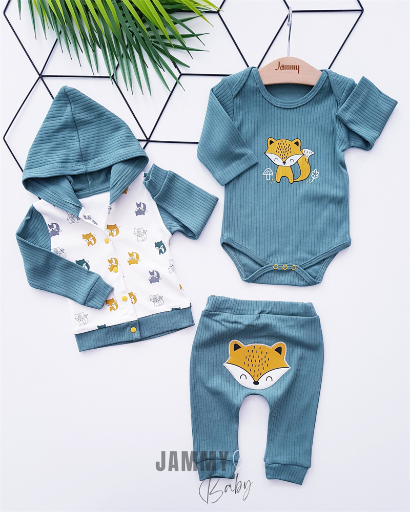 Fox Figured Cardigan 3-Piece Set-GREEN