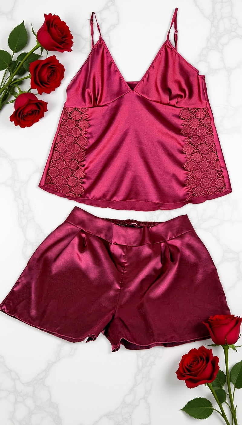 Nightsuit 138 -Satin Sleep Set with Delicate Lace Sides Erotica