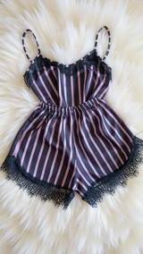 Nightsuit 155 -Striped Satin Nightwear Set with Elegant Lace Detail Erotica