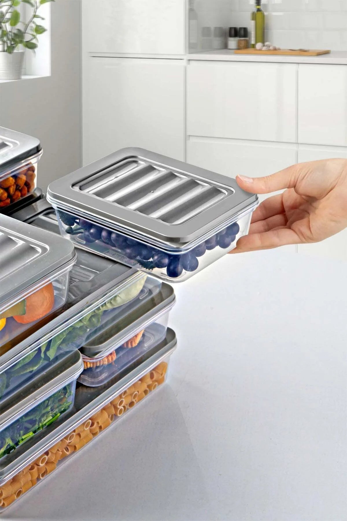 Set de 9 récipients Freshbox adaptés au micro - ondes et au congélateur - Gris - Justyol