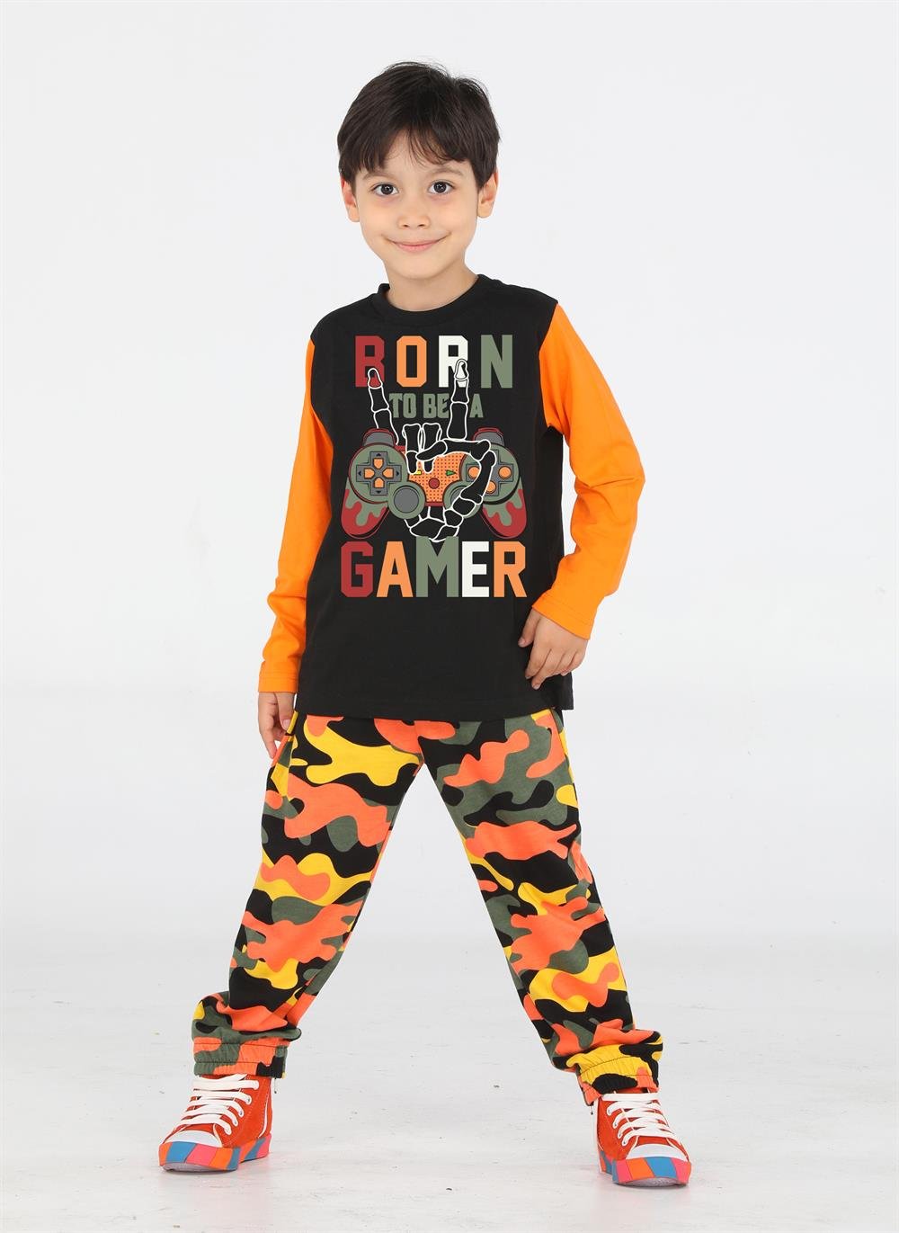 gamer erkek çocuk kamuflaj pantolon + t-shirt takim - Justyol