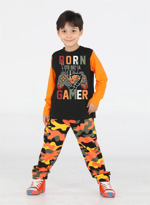 gamer erkek çocuk kamuflaj pantolon + t-shirt takim - Justyol