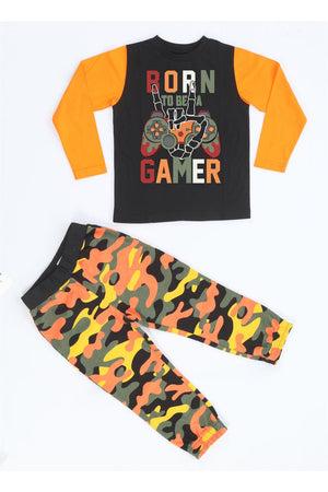 gamer erkek çocuk kamuflaj pantolon + t-shirt takim - Justyol