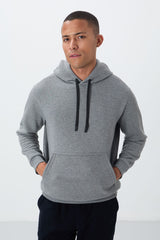 pamuklu kalin içi tüylü yumuşak dokulu comfort fit nakişli erkek sweatshirt - 88419 - Justyol