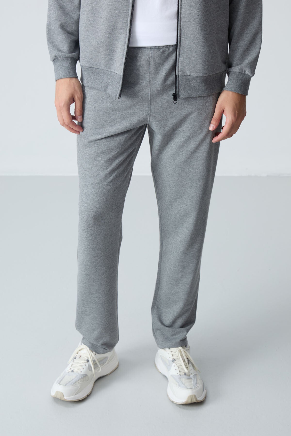 lacivert pamuklu kalin yumuşak dokulu comfort fit basic erkek eşofman takim - 85260 - Justyol