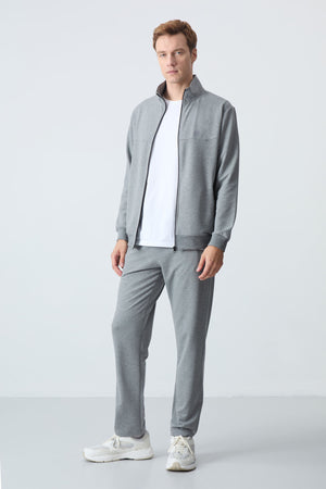lacivert pamuklu kalin yumuşak dokulu comfort fit basic erkek eşofman takim - 85260 - Justyol