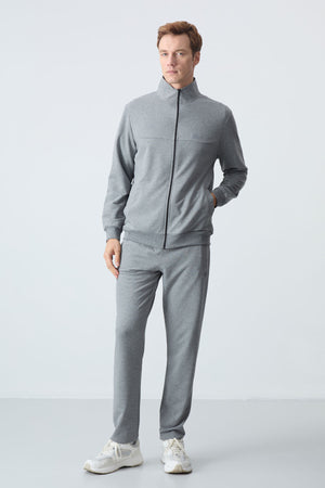 lacivert pamuklu kalin yumuşak dokulu comfort fit basic erkek eşofman takim - 85260 - Justyol