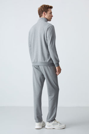 lacivert pamuklu kalin yumuşak dokulu comfort fit basic erkek eşofman takim - 85260 - Justyol