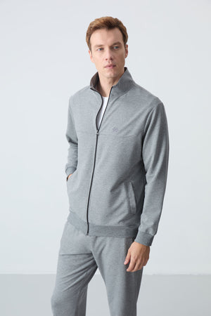 lacivert pamuklu kalin yumuşak dokulu comfort fit basic erkek eşofman takim - 85260 - Justyol