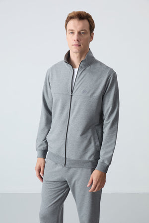lacivert pamuklu kalin yumuşak dokulu comfort fit basic erkek eşofman takim - 85260 - Justyol