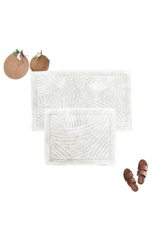 geometrik desen 2li set banyo paspas takimi %100 doğal pamuklu paspas klozet takimi - Justyol