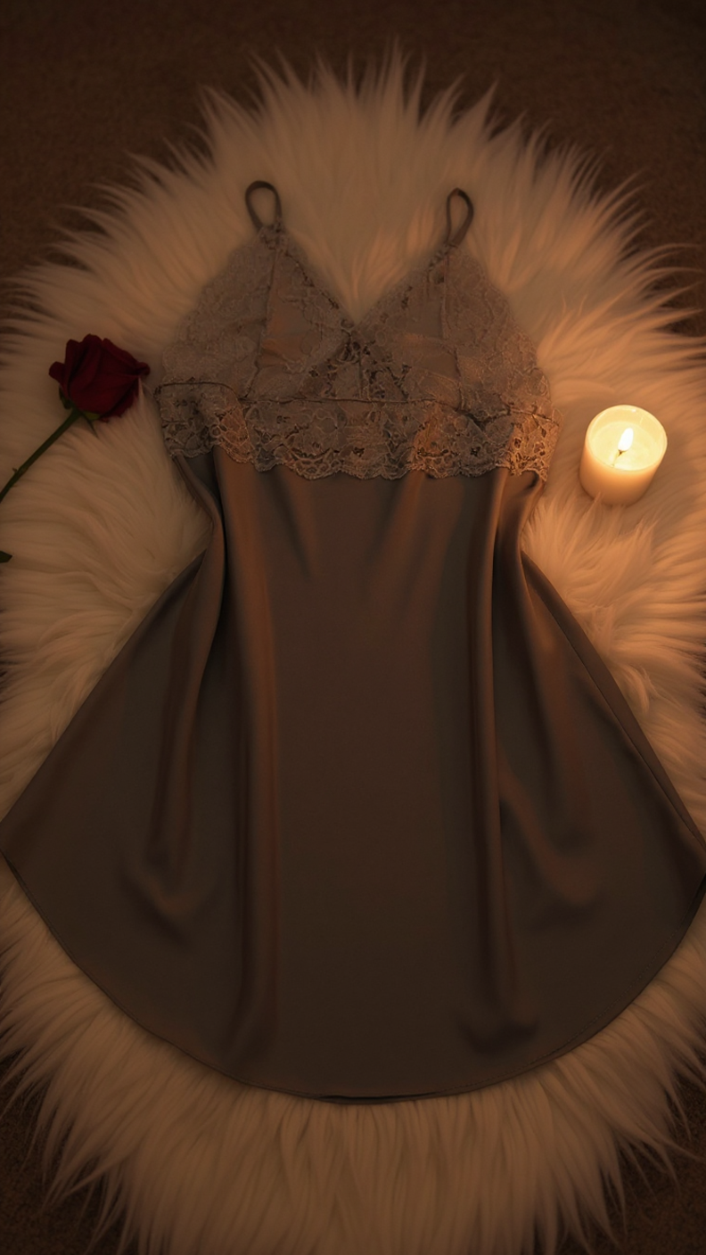 Nightdress 106 - Elegant Satin Nightgown with Delicate Lace Details Erotica