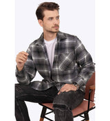 Gri Beyaz Geçişli Kalın Oversize Hediye Kutulu Gömlek - 20346 - Justyol