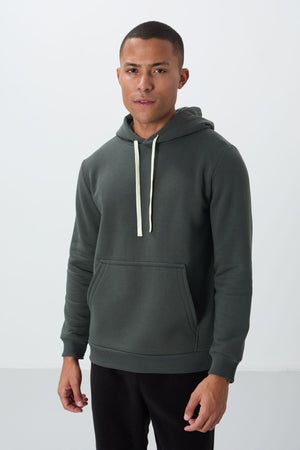 pamuklu kalin içi tüylü yumuşak dokulu comfort fit nakişli erkek sweatshirt - 88419 - Justyol