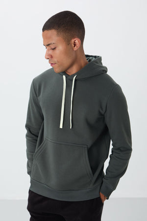 pamuklu kalin içi tüylü yumuşak dokulu comfort fit nakişli erkek sweatshirt - 88419 - Justyol