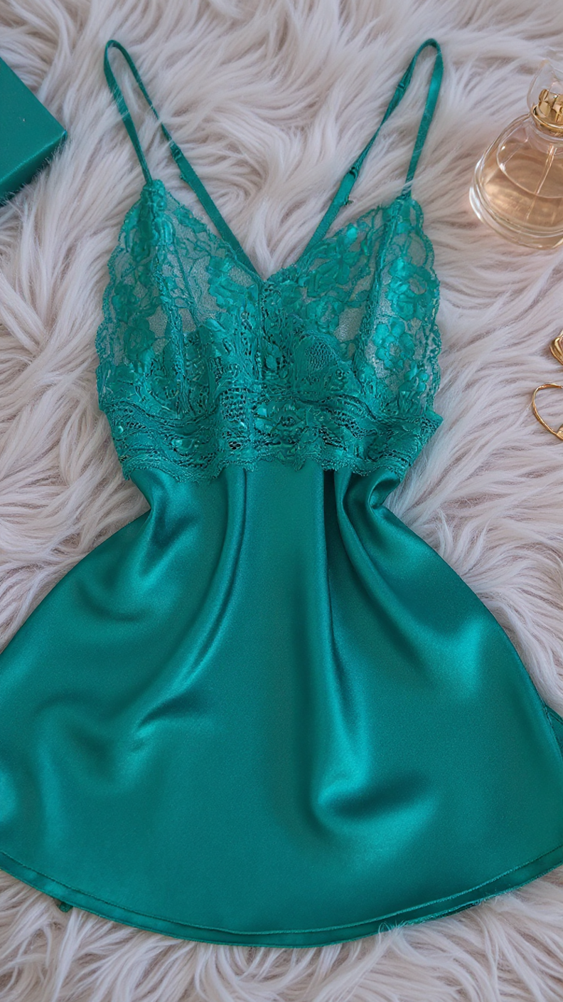 Nightdress 106 - Elegant Satin Nightgown with Delicate Lace Details Erotica
