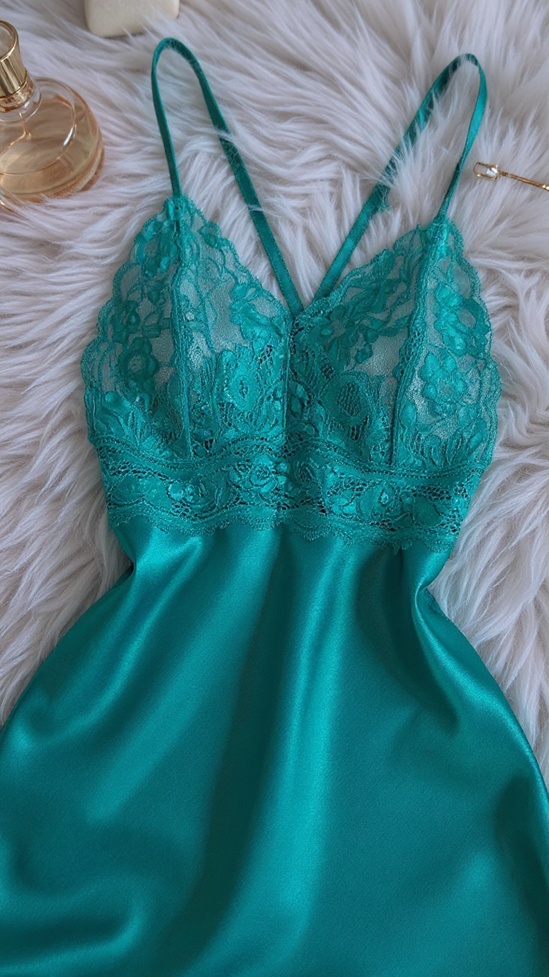 Nightdress 106 - Elegant Satin Nightgown with Delicate Lace Details Erotica