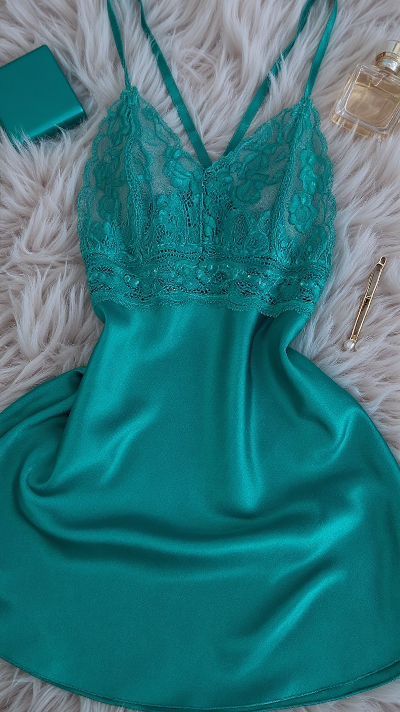 Nightdress 106 - Elegant Satin Nightgown with Delicate Lace Details Erotica