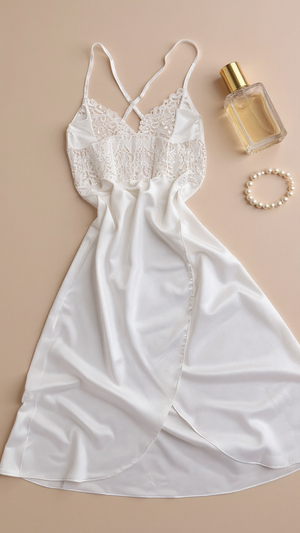 Nightdress 108 -Satin Nightgown with Elegant Lace Finish Erotica