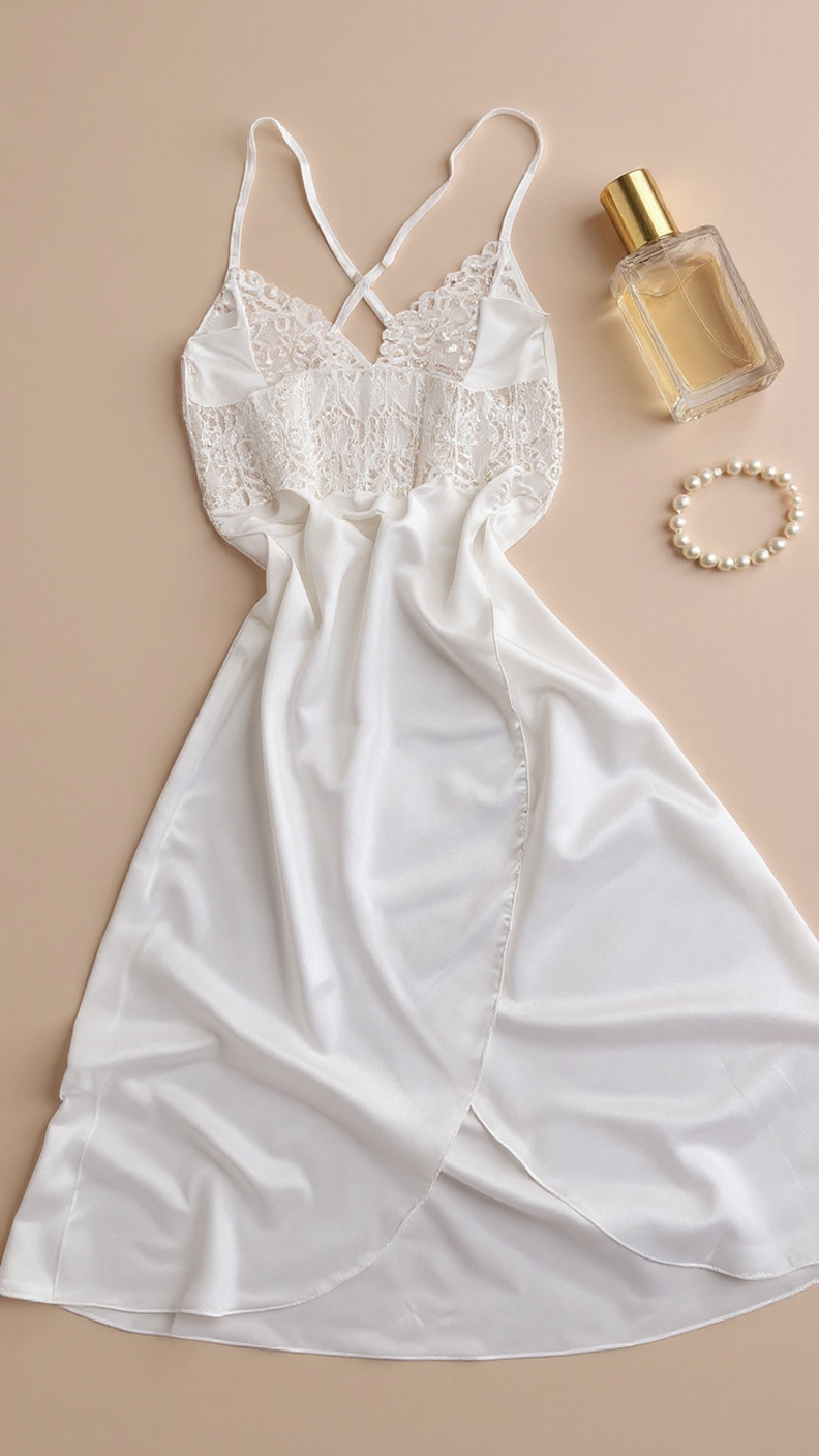 Nightdress 108 -Satin Nightgown with Elegant Lace Finish Erotica